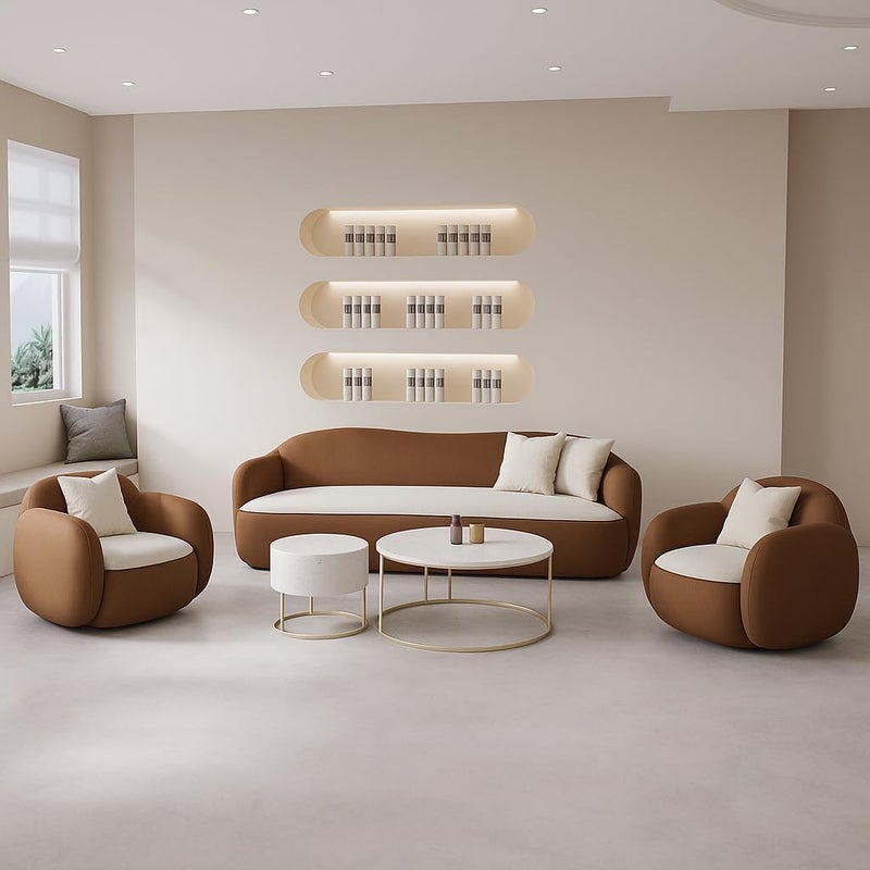 Aroma Homes Modern Minimalist Living Room Sofa Set – Luxury Curved 3-Seater Sofa with Plush Armchairs - Image 1